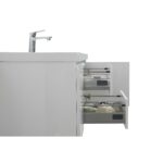 60" Glossy White Wall Mount Light-Up Bathroom Vanity with White Polymarble Countertop - Image 5