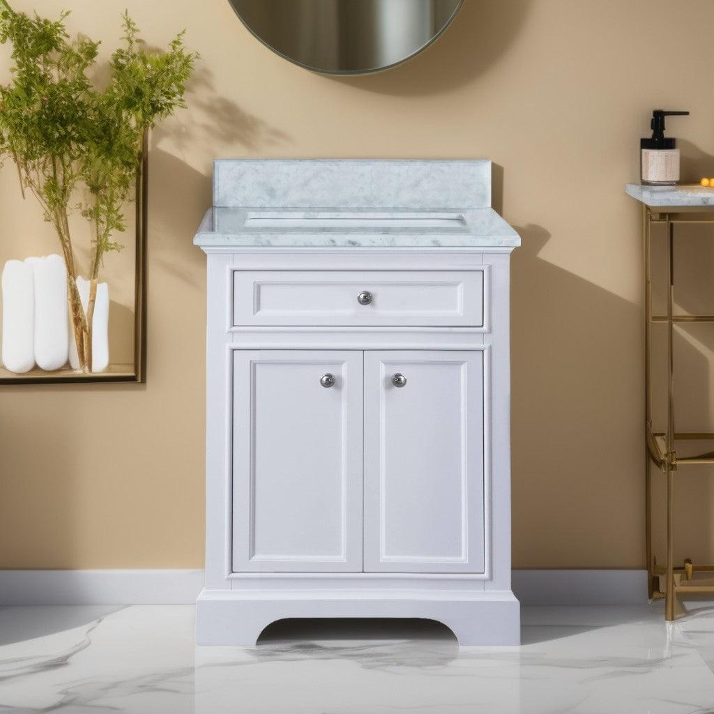 24" White Freestanding Bathroom Vanity with Carrera Marble Countertop Milan - Image 1