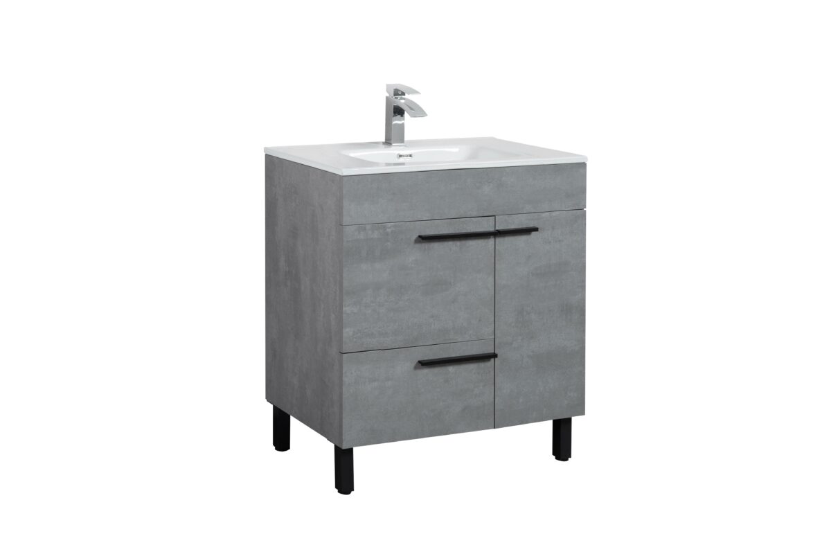 36" Cement Freestanding Single Sink Bathroom Vanity w/ White Ceramic Countertop Odessa - Image 3