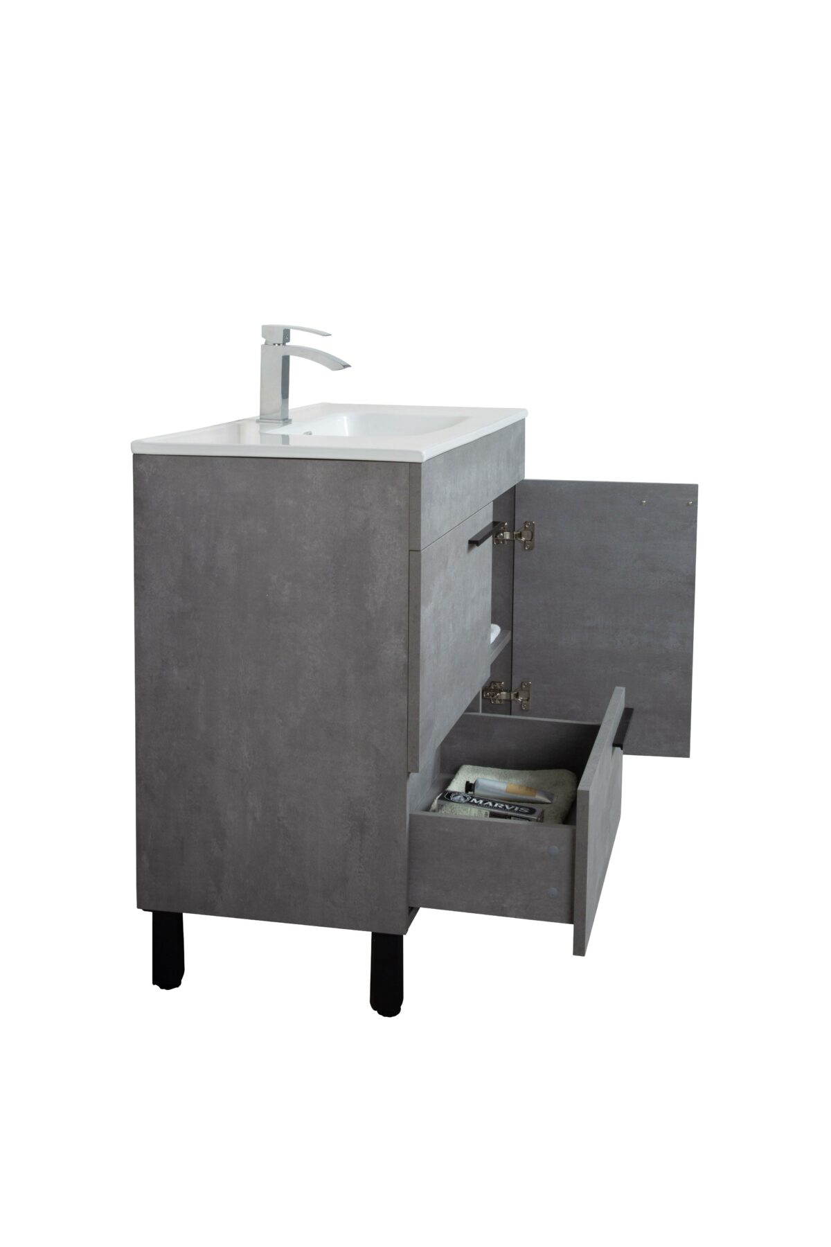 36" Cement Freestanding Single Sink Bathroom Vanity w/ White Ceramic Countertop Odessa - Image 4