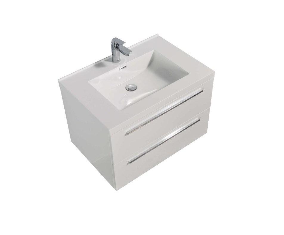 30" White Wall Mount Bathroom Vanity with White Polymarble Countertop Sofia - Image 3