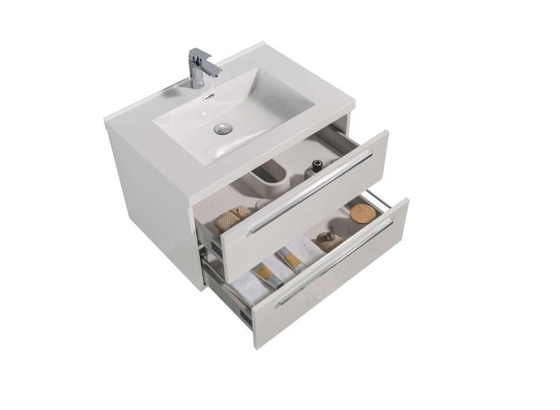 30" White Wall Mount Bathroom Vanity with White Polymarble Countertop Sofia - Image 5