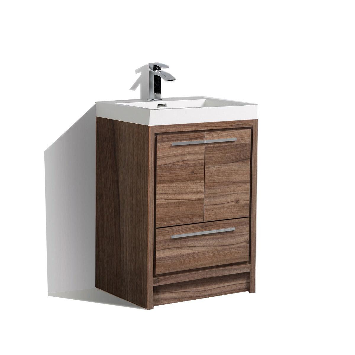 24" Walnut Freestanding Bathroom Vanity with White Polymarble Countertop – Image 2