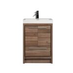 24" Walnut Freestanding Bathroom Vanity with White Polymarble Countertop - Image 3