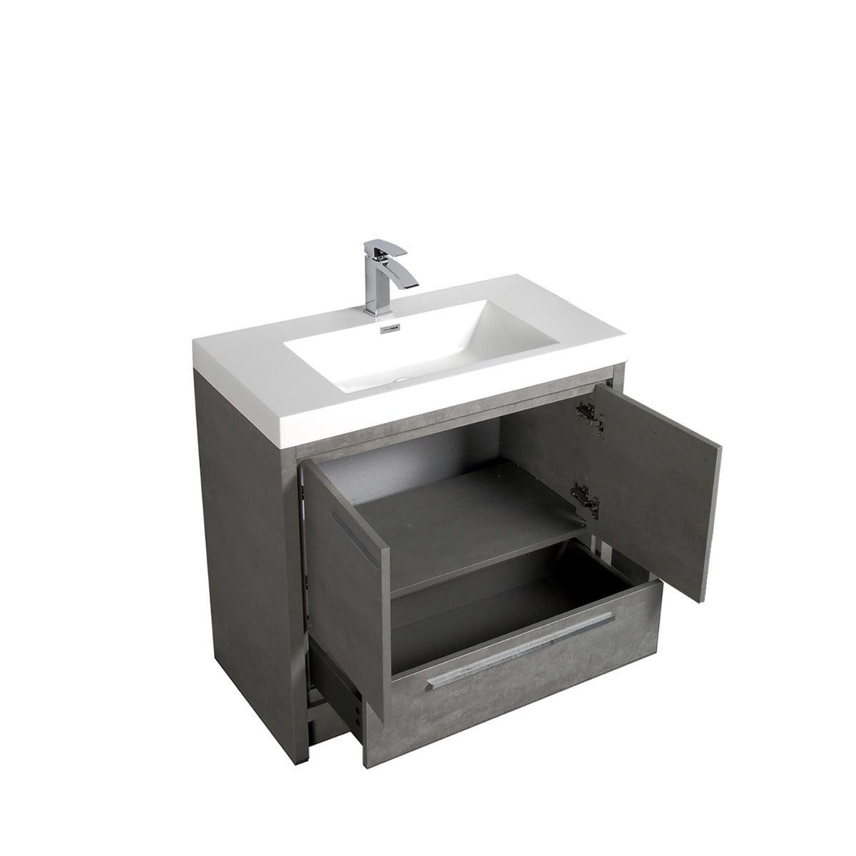 36" Cement Freestanding Bathroom Vanity with White Polymarble Countertop – Image 4