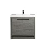 36" Cement Freestanding Bathroom Vanity with White Polymarble Countertop - Image 3