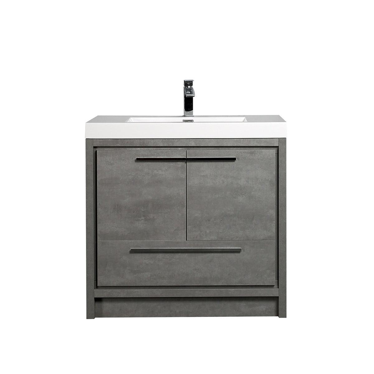 36" Cement Freestanding Bathroom Vanity with White Polymarble Countertop – Image 3