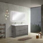 60" Cement Freestanding Double Sink Bathroom Vanity with White Polymarble Countertop - Image 3
