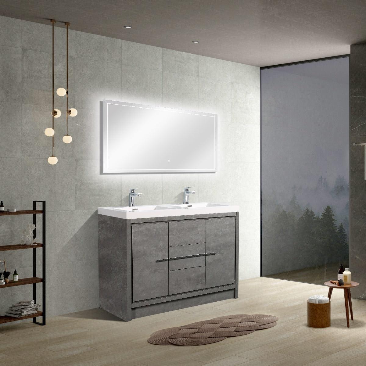 60" Cement Freestanding Double Sink Bathroom Vanity with White Polymarble Countertop – Image 3