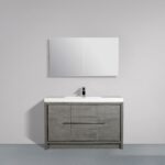 60" Cement Freestanding Single Sink Bathroom Vanity with White Polymarble Countertop