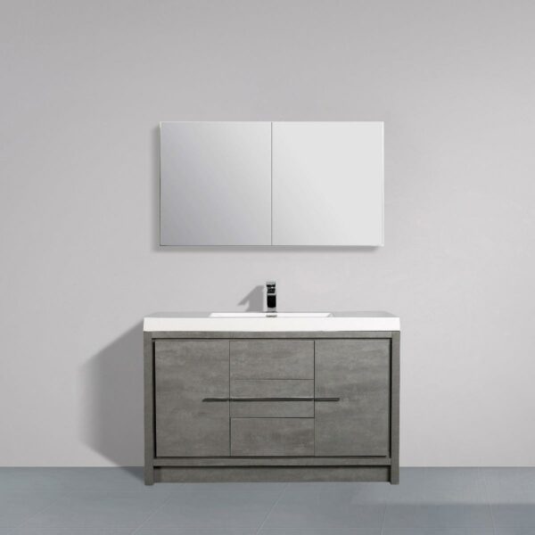 60" Cement Freestanding Single Sink Bathroom Vanity with White Polymarble Countertop