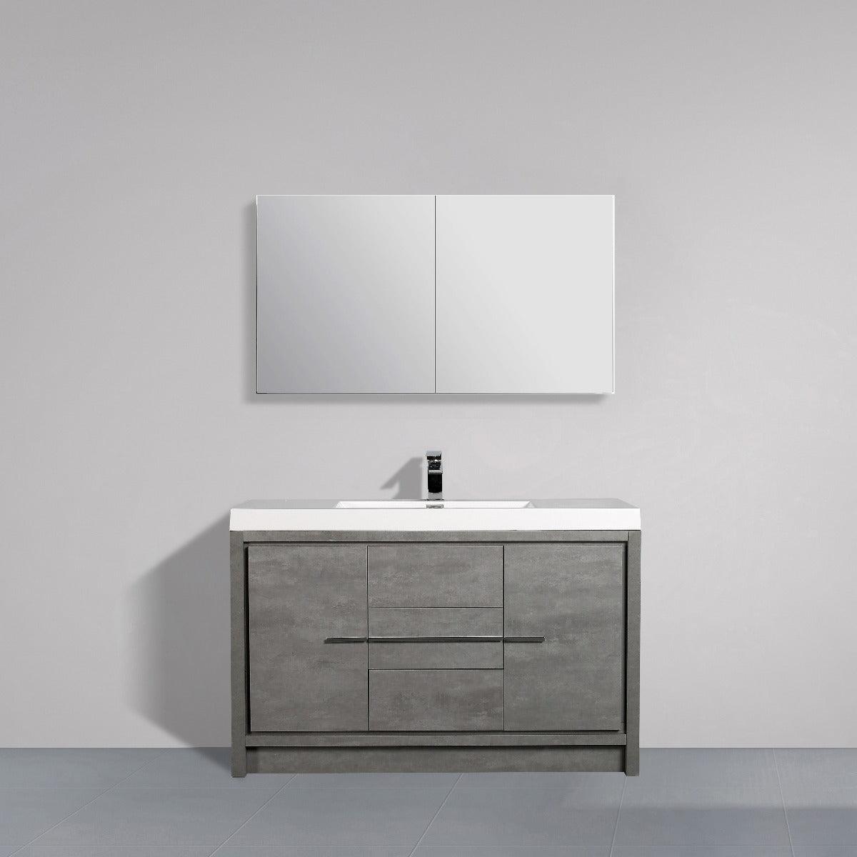60" Cement Freestanding Single Sink Bathroom Vanity with White Polymarble Countertop - Image 1