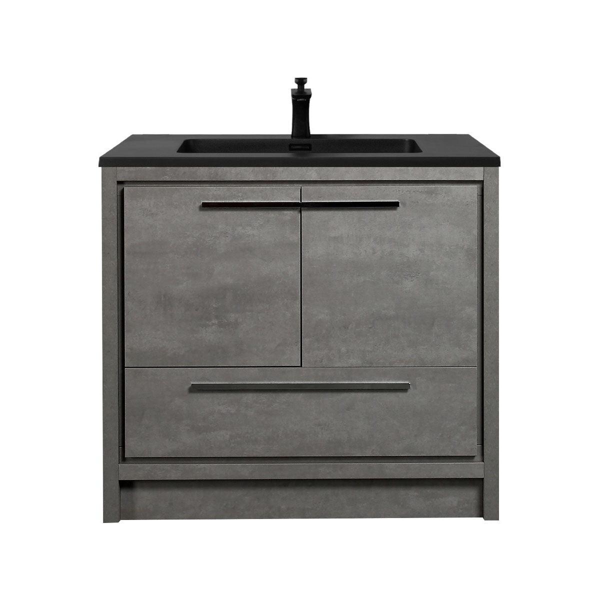 36" Cement Freestanding Bathroom Vanity with Black quartz engineered countertop – Image 2