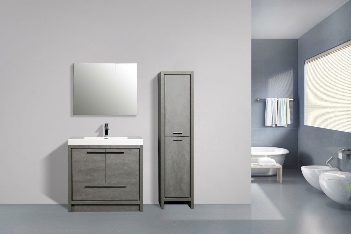 36" Cement Freestanding Bathroom Vanity with White Polymarble Countertop - Image 5