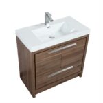 36" Walnut Freestanding Bathroom Vanity with White Polymarble Countertop - Image 3