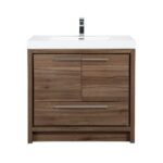 36" Walnut Freestanding Bathroom Vanity with White Polymarble Countertop - Image 4