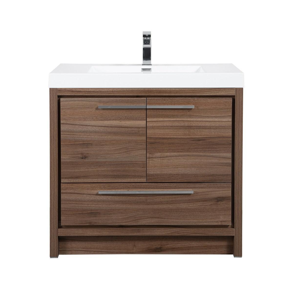 36" Walnut Freestanding Bathroom Vanity with White Polymarble Countertop – Image 4