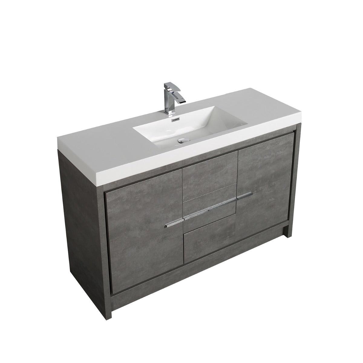 60" Cement Freestanding Single Sink Bathroom Vanity with White Polymarble Countertop - Image 2