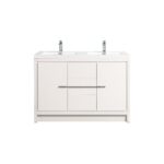48" Glossy White Freestanding Double Sink Bathroom Vanity with White Polymarble Countertop - Image 4
