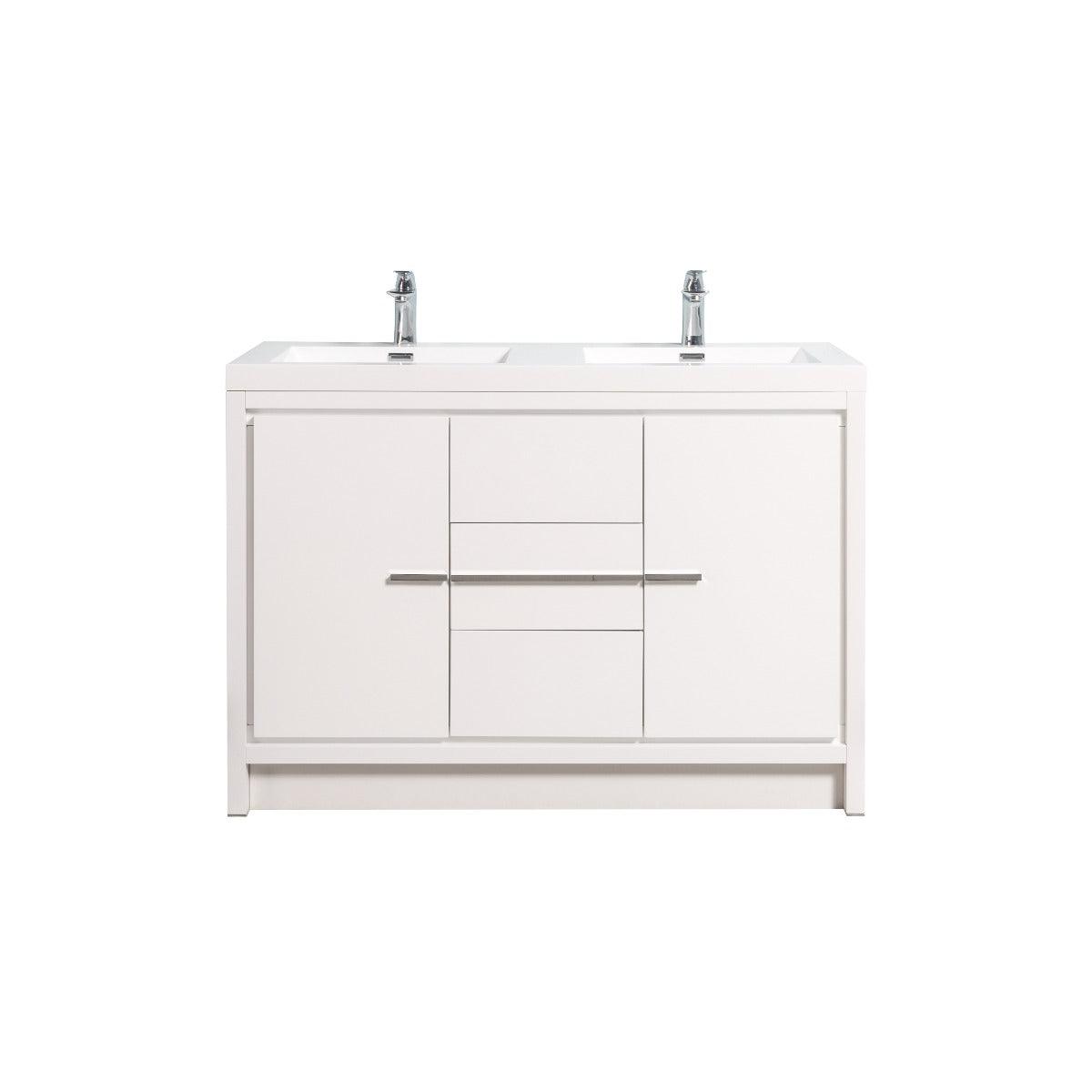 48" Glossy White Freestanding Double Sink Bathroom Vanity with White Polymarble Countertop – Image 4