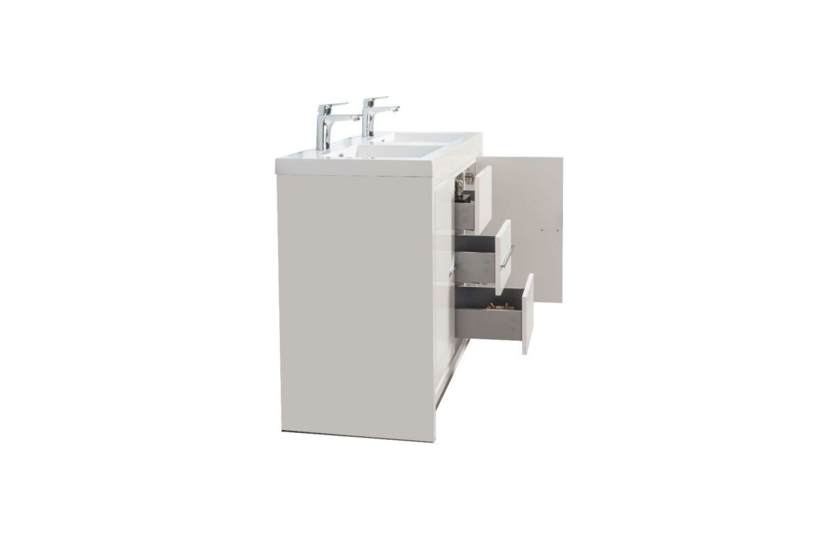 48" Glossy White Freestanding Double Sink Bathroom Vanity with White Polymarble Countertop - Image 5