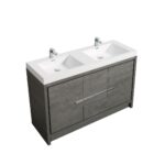 60" Cement Freestanding Double Sink Bathroom Vanity with White Polymarble Countertop - Image 2