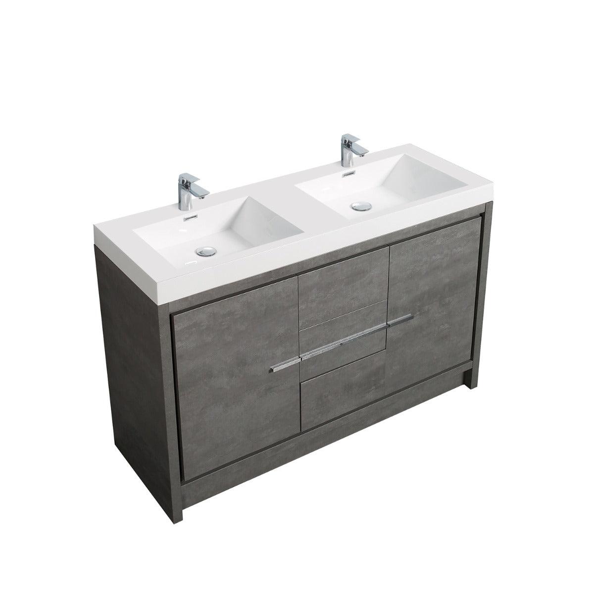 60" Cement Freestanding Double Sink Bathroom Vanity with White Polymarble Countertop – Image 2