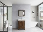 24" Walnut Freestanding Bathroom Vanity with White Polymarble Countertop