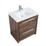 30" Walnut Freestanding Bathroom Vanity with White Polymarble Countertop - Image 3