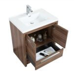 30" Walnut Freestanding Bathroom Vanity with White Polymarble Countertop - Image 6