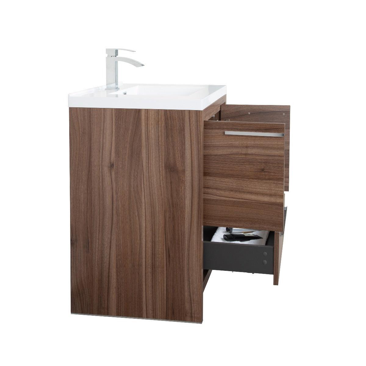 30" Walnut Freestanding Bathroom Vanity with White Polymarble Countertop – Image 5