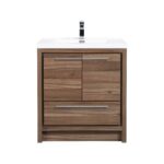30" Walnut Freestanding Bathroom Vanity with White Polymarble Countertop - Image 4