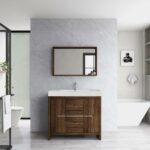 42" Walnut Freestanding Bathroom Vanity with White Polymarble Countertop