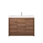 42" Walnut Freestanding Bathroom Vanity with White Polymarble Countertop - Image 2