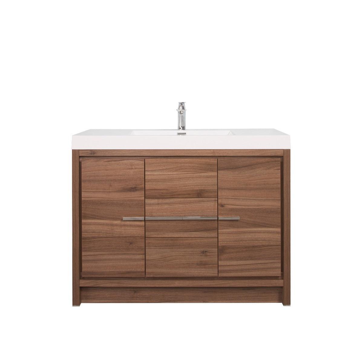 42" Walnut Freestanding Bathroom Vanity with White Polymarble Countertop – Image 2
