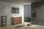 42" Walnut Freestanding Bathroom Vanity with White Polymarble Countertop - Image 6
