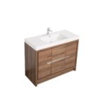 42" Walnut Freestanding Bathroom Vanity with White Polymarble Countertop - Image 3