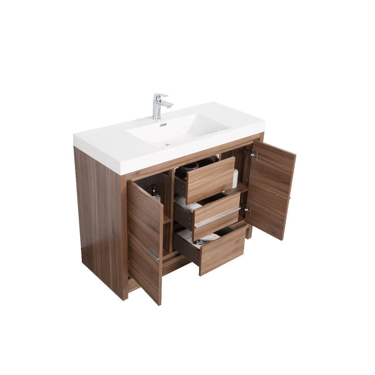 42" Walnut Freestanding Bathroom Vanity with White Polymarble Countertop – Image 5