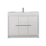 48" Glossy White Freestanding Single Sink Bathroom Vanity with White Polymarble Countertop - Image 3