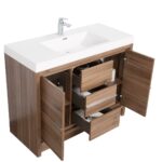 48" Walnut Freestanding Bathroom Vanity with White Polymarble Countertop - Image 5
