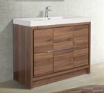 48" Walnut Freestanding Bathroom Vanity with White Polymarble Countertop - Image 4