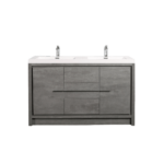 60" Cement Freestanding Double Sink Bathroom Vanity with White Polymarble Countertop - Image 4