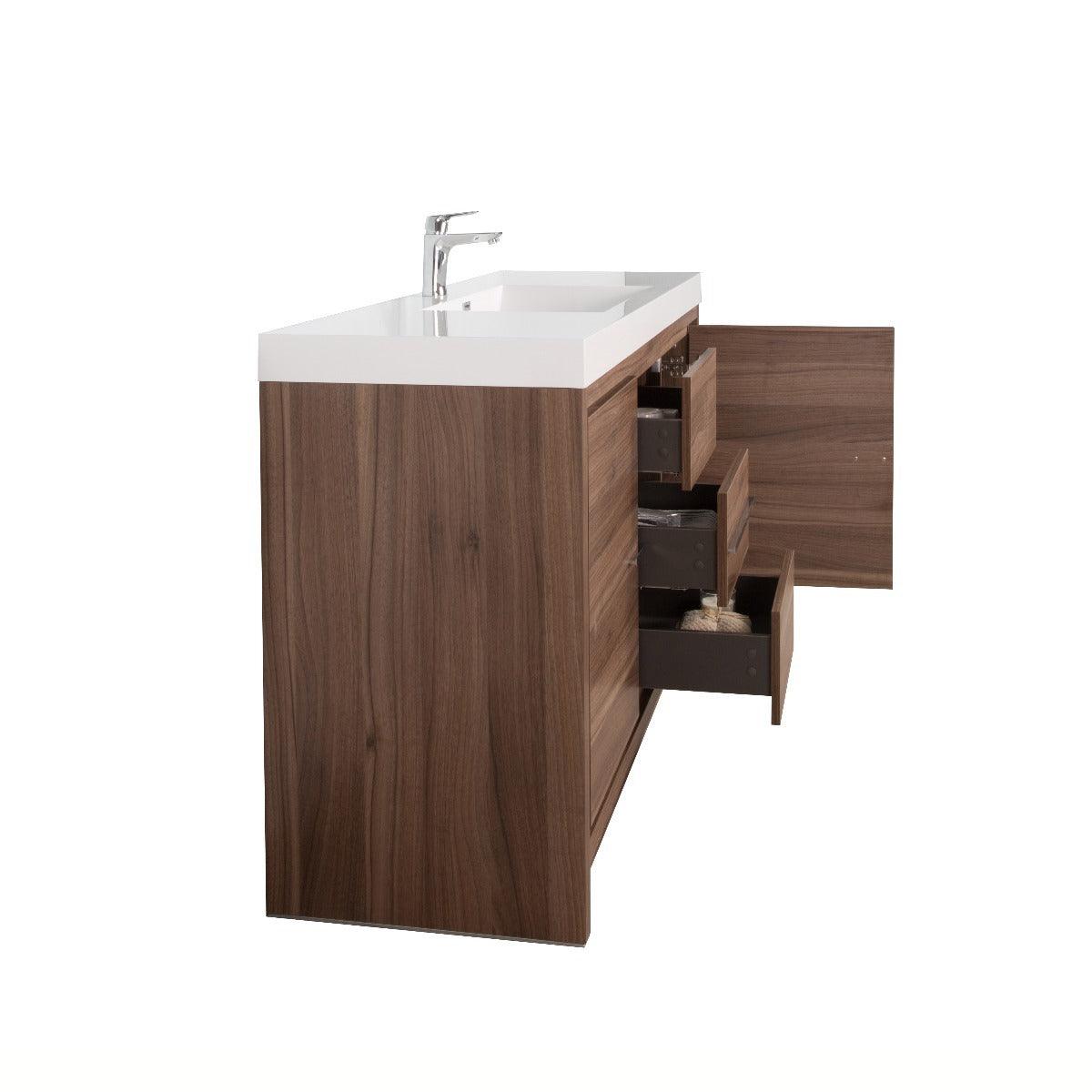 60" Walnut Freestanding Single Sink Bathroom Vanity with White Polymarble Countertop – Image 4