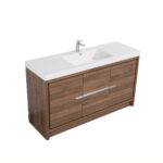 60" Walnut Freestanding Single Sink Bathroom Vanity with White Polymarble Countertop - Image 2