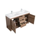 60" Walnut Freestanding Double Sink Bathroom Vanity with White Polymarble Countertop - Image 5