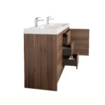 60" Walnut Freestanding Double Sink Bathroom Vanity with White Polymarble Countertop - Image 4