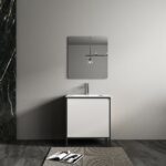 30" White & Black Frame Freestanding Single Sink Bathroom Vanity with White Ceramic Countertop