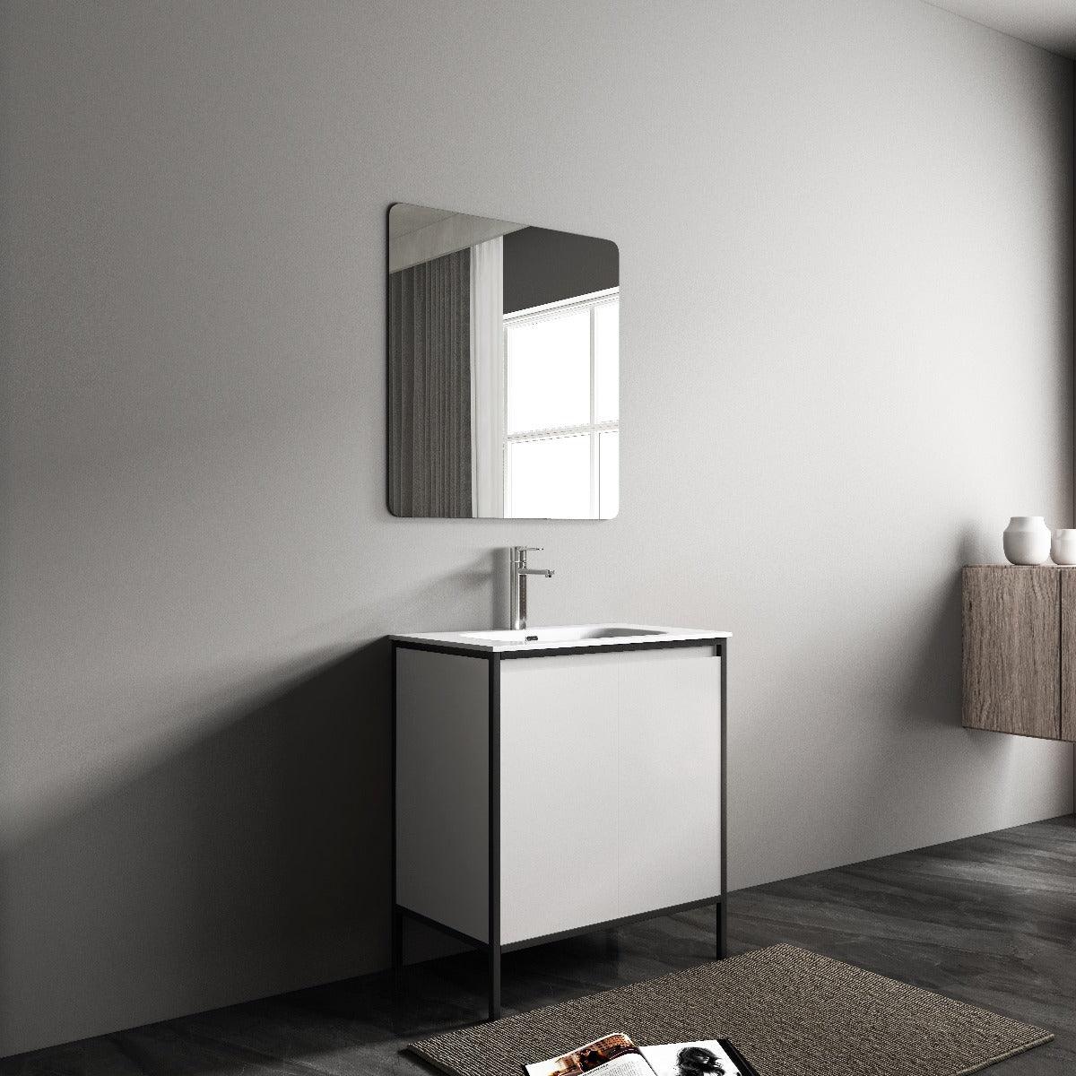 30" White & Black Frame Freestanding Single Sink Bathroom Vanity with White Ceramic Countertop - Image 3