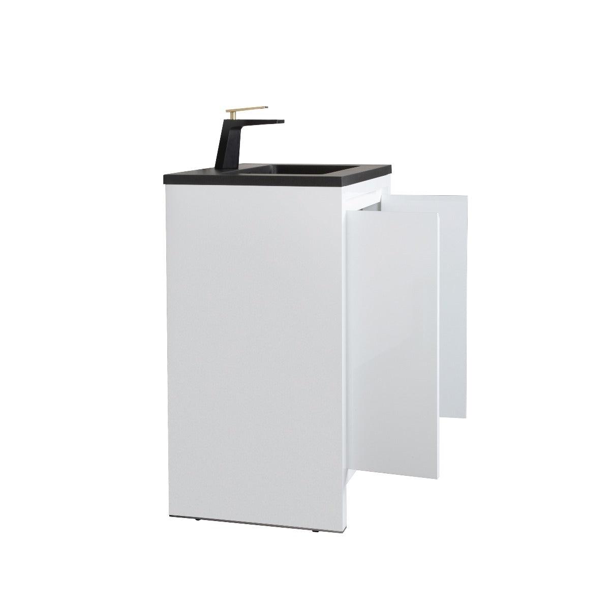 24" Glossy White Freestanding Bathroom Vanity with Black Engineered Quartz Countertop – Image 5