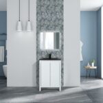 24" Glossy White Freestanding Bathroom Vanity with Black Engineered Quartz Countertop